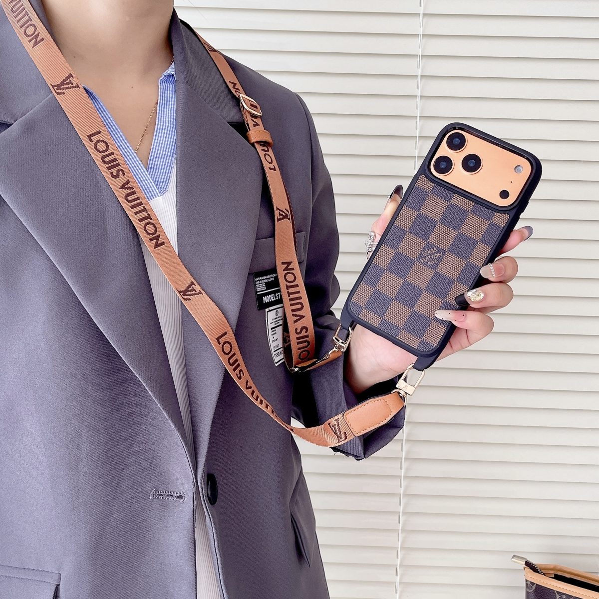 Luxury Monogram Phone Case with Detachable Strap for iPhone 12-18 Pro & Pro Max