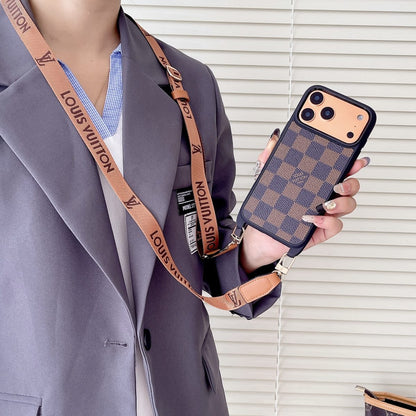 Luxury Monogram Phone Case with Detachable Strap for iPhone 12-18 Pro & Pro Max