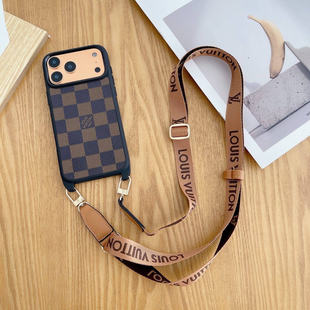 Luxury Monogram Phone Case with Detachable Strap for iPhone 12-18 Pro & Pro Max