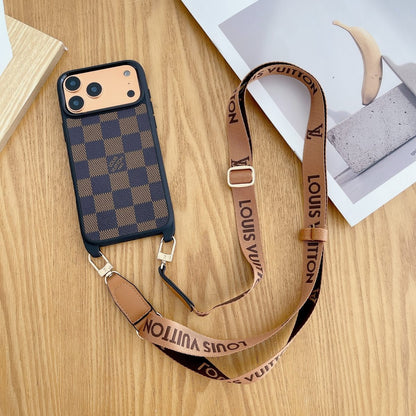 Luxury Monogram Phone Case with Detachable Strap for iPhone 12-18 Pro & Pro Max