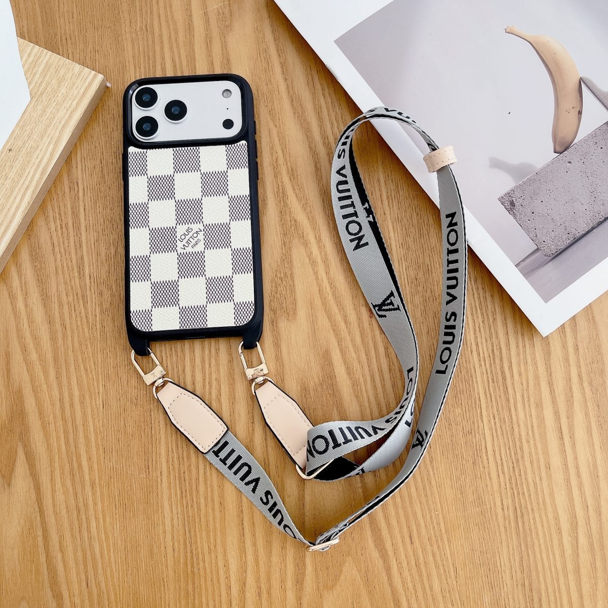 Luxury Monogram Phone Case with Detachable Strap for iPhone 12-18 Pro & Pro Max