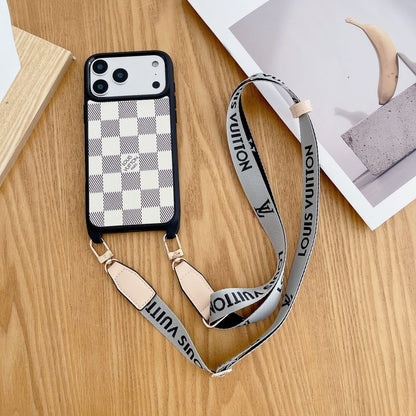 Luxury Monogram Phone Case with Detachable Strap for iPhone 12-18 Pro & Pro Max