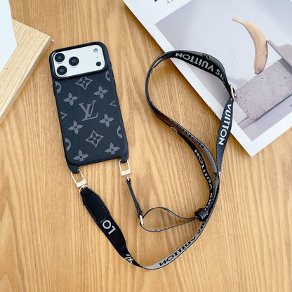 Luxury Monogram Phone Case with Detachable Strap for iPhone 12-18 Pro & Pro Max