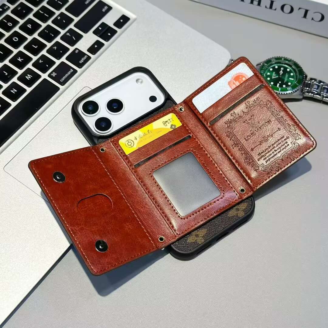 Luxury Card Holder Wallet LV Style Phone Case for iPhone 12-18 Pro & Pro Max