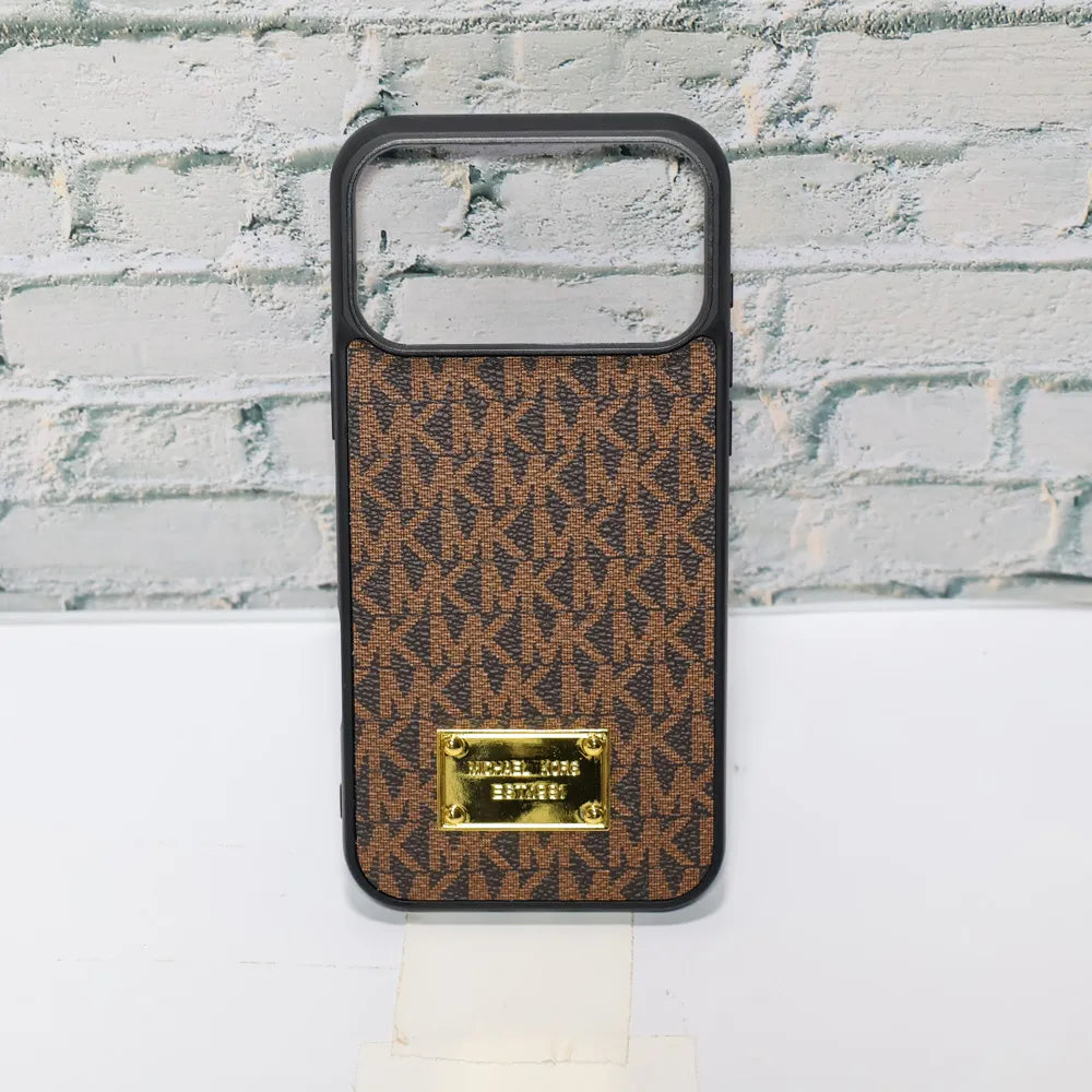 MK Leather Phone Case Metal Plate for iPhone 12-17