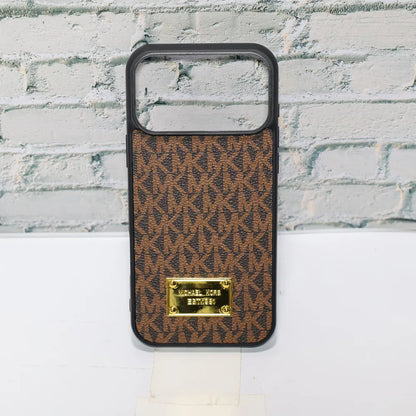 MK Leather Phone Case Metal Plate for iPhone 12-17