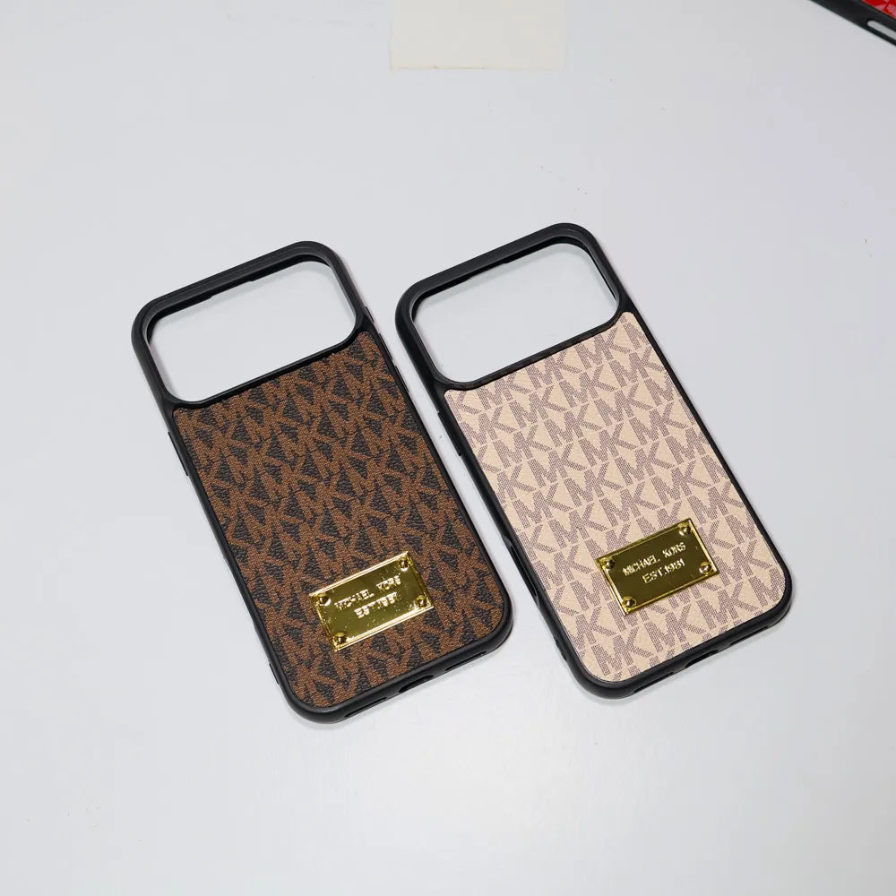 MK Leather Phone Case Metal Plate for iPhone 12-17