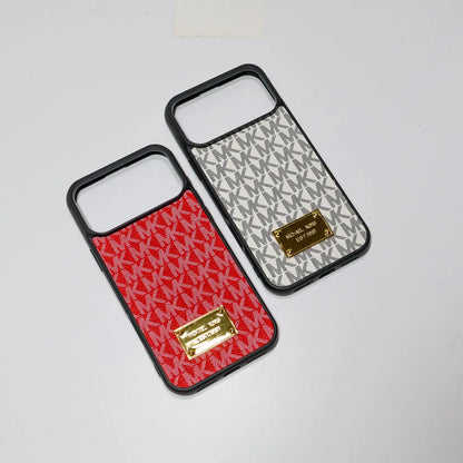 MK Leather Phone Case Metal Plate for iPhone 12-17
