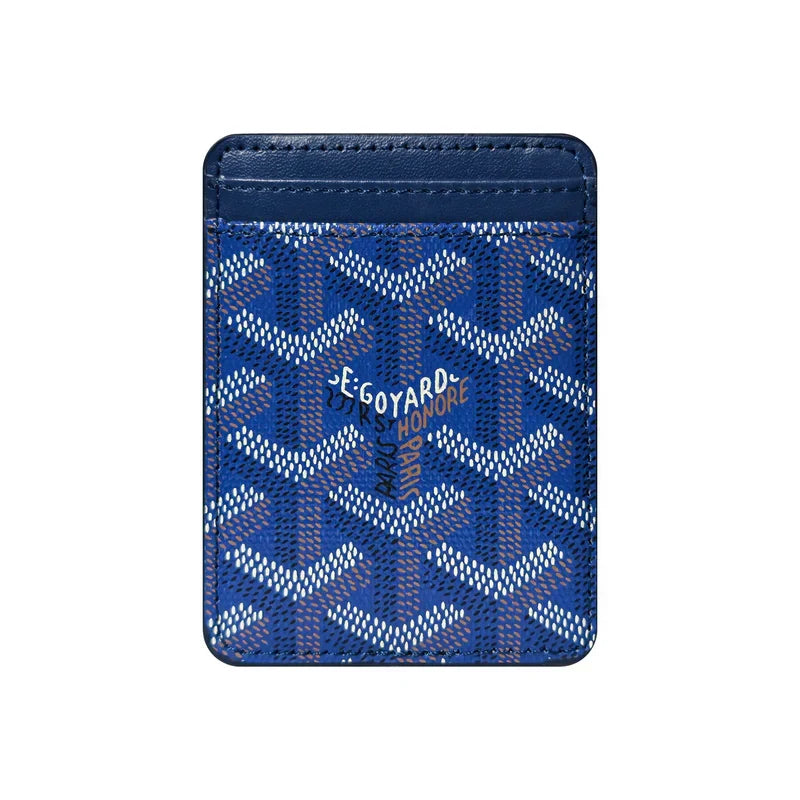 Premium Royal Blue magnetic MagSafe card holder with a luxurious geometric pattern