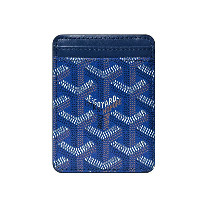 Premium Royal Blue magnetic MagSafe card holder with a luxurious geometric pattern