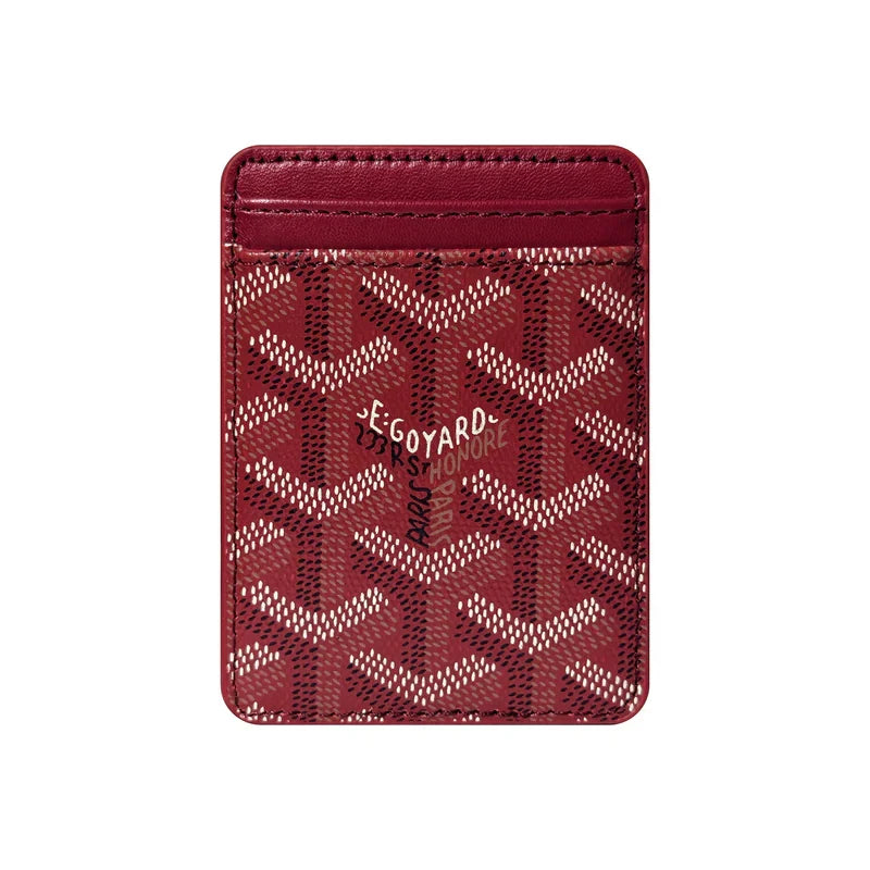 Premium Heritage Red magnetic MagSafe card holder with a luxurious geometric pattern