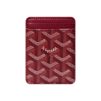 Premium Heritage Red magnetic MagSafe card holder with a luxurious geometric pattern