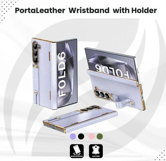 PortaLeather Z Fold 6, 5, 4 Kickstand Hinge Wristband Case theroxymob