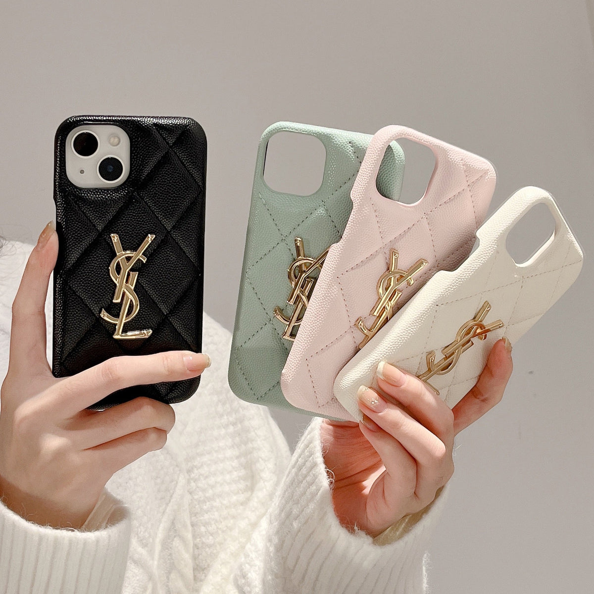 Luxury YSL Leather Phone Case for iPhone 12-18 Pro & Pro Max