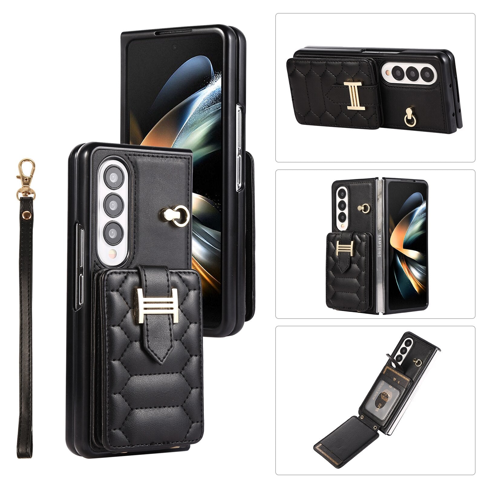 Crossbody Lanyard Phone Case With Wrist Strap And 2 Cards Holder And kicKstand for Samsung Galaxy Z Fold 5 /Fold4 CaseSpot