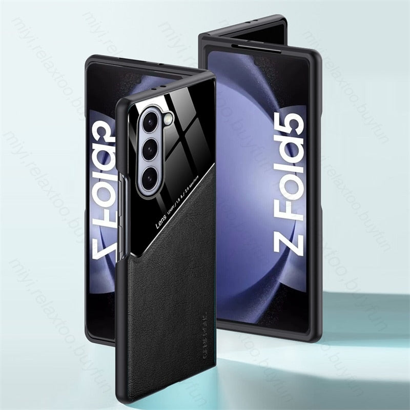 Leather Back Cover Soft Silicone Edge Shockproof Car Magnetic Holder For Samung Galaxy Z Fold 5 CaseSpot