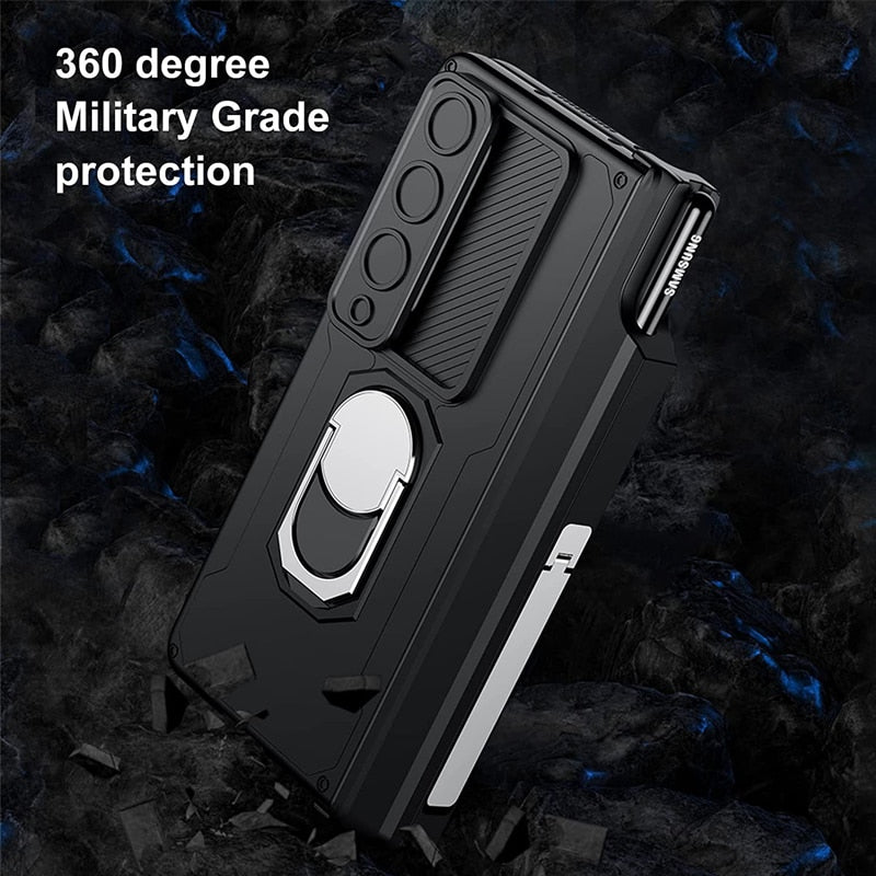 Luxury Case With S Pen Holder and Hinge Screen Protector Ring Stand Case For Samsung Galaxy Z Fold 5 Z Fold 4 Luxury_Covers