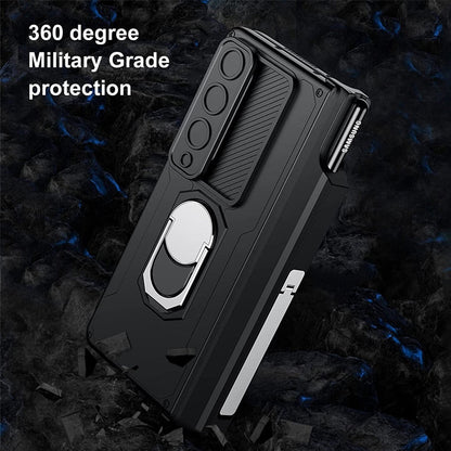 Luxury Case With S Pen Holder and Hinge Screen Protector Ring Stand Case For Samsung Galaxy Z Fold 5 Z Fold 4 Luxury_Covers