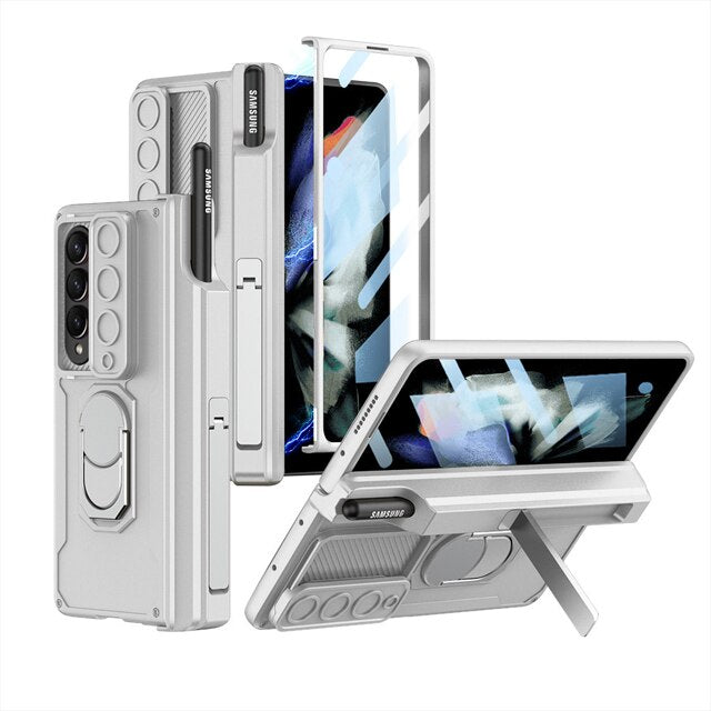 Luxury Case With S Pen Holder and Hinge Screen Protector Ring Stand Case For Samsung Galaxy Z Fold 5 Z Fold 4 Luxury_Covers