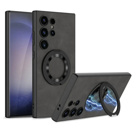 Frosted Leather Magnetic Ring Kickstand Phone Case for Samsung S24 Series CaseSpot