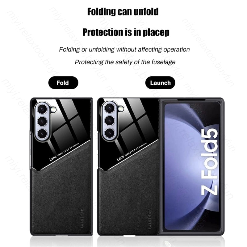 Leather Back Cover Soft Silicone Edge Shockproof Car Magnetic Holder For Samung Galaxy Z Fold 5 CaseSpot