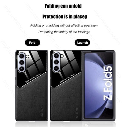 Leather Back Cover Soft Silicone Edge Shockproof Car Magnetic Holder For Samung Galaxy Z Fold 5 CaseSpot