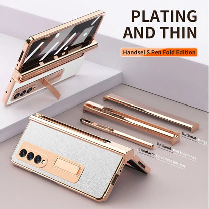 For Samsung Galaxy Z Fold 4 Holder Case Leather Bracket Full Protection - theroxymob