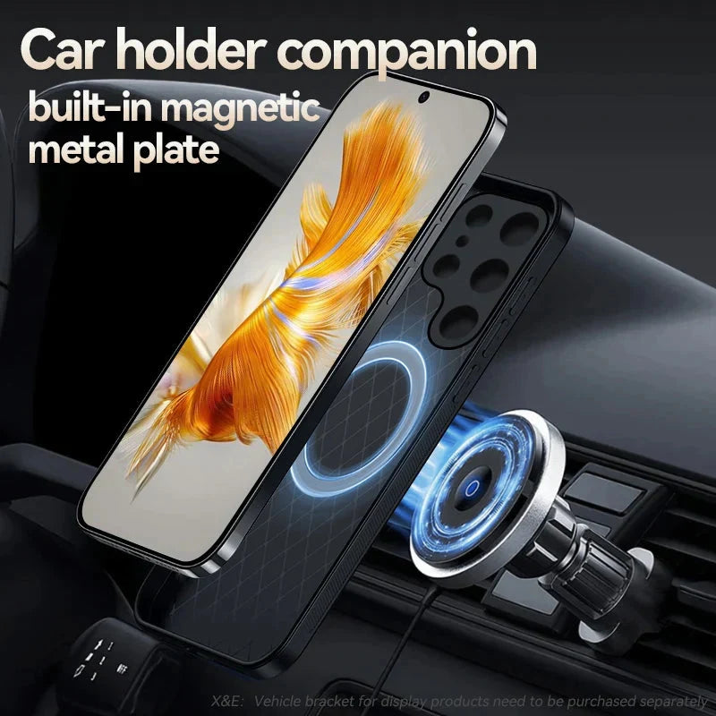 New Magnetic Car Holder Leather Shockproof Case For Samsung S24-S23 Series CaseSpot