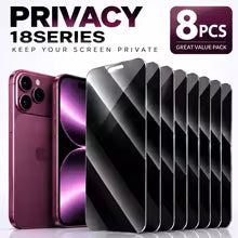 8pcs Privacy Tempered Glass Screen Protector for iPhone 12–18 Pro & Pro Max