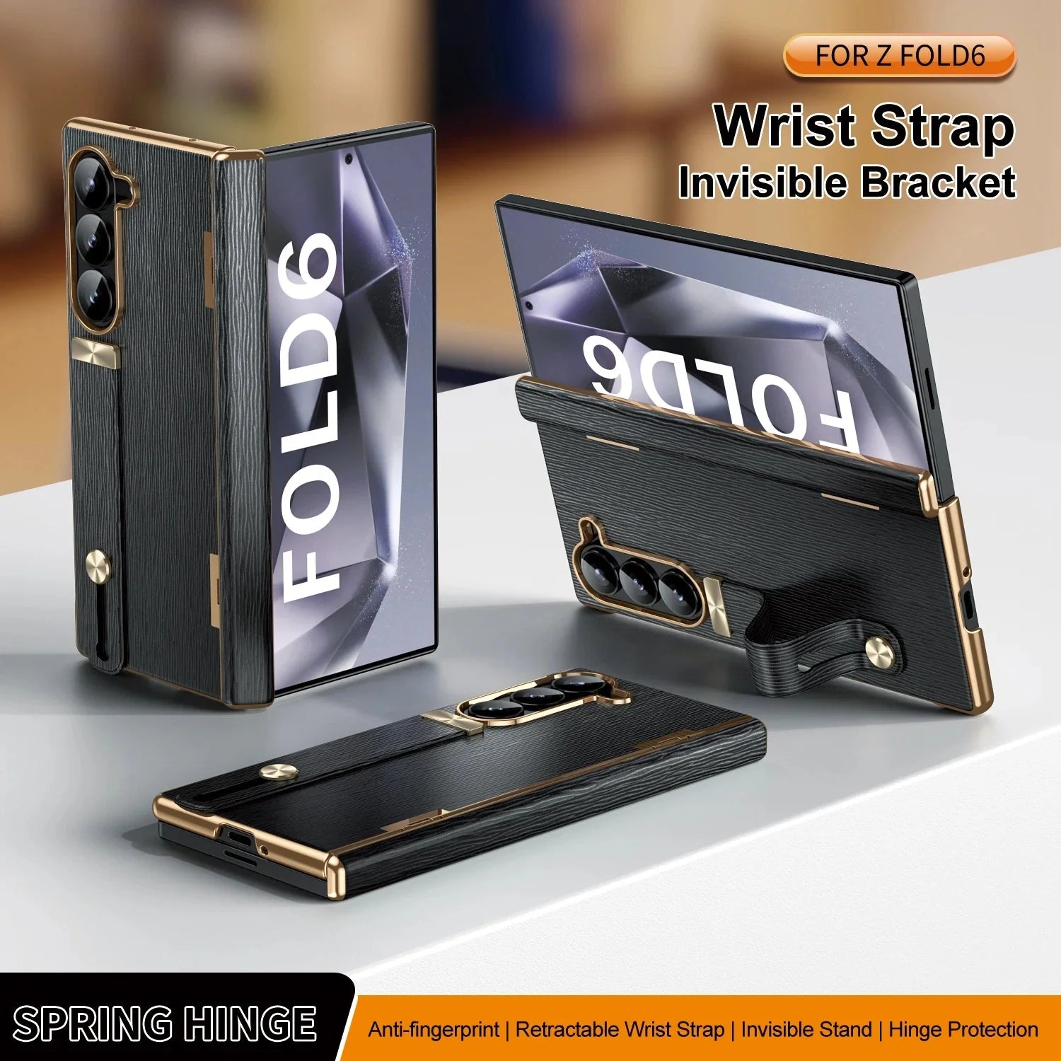 PortaLeather Z Fold 6, 5, 4 Kickstand Hinge Wristband Case theroxymob