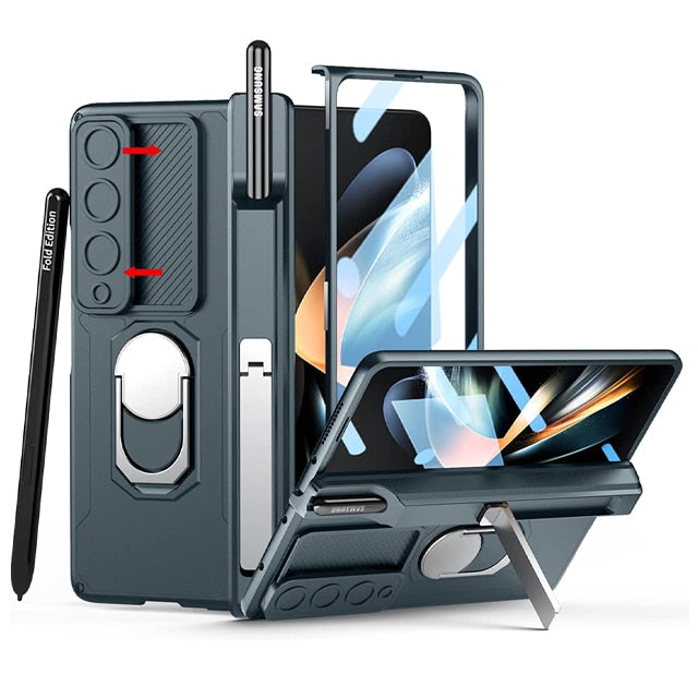 Luxury Case With S Pen Holder and Hinge Screen Protector Ring Stand Case For Samsung Galaxy Z Fold 5 Z Fold 4 Luxury_Covers