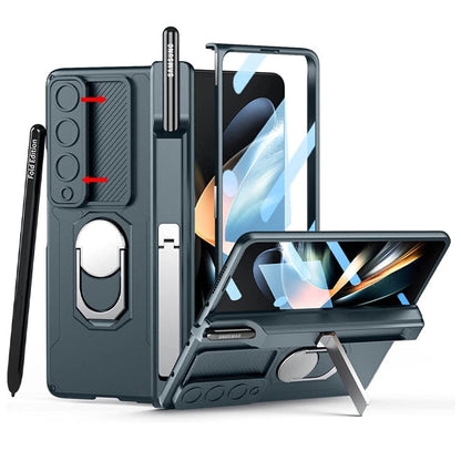 Luxury Case With S Pen Holder and Hinge Screen Protector Ring Stand Case For Samsung Galaxy Z Fold 5 Z Fold 4 Luxury_Covers