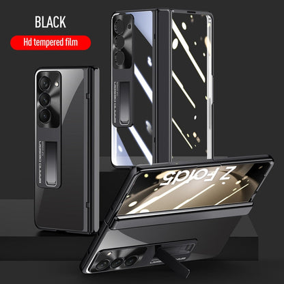 Electroplated Transparent Hinge Case For Samsung Galaxy Z Fold5 Shockproof Protective Clear Cover with Bracket Front Film CaseSpot