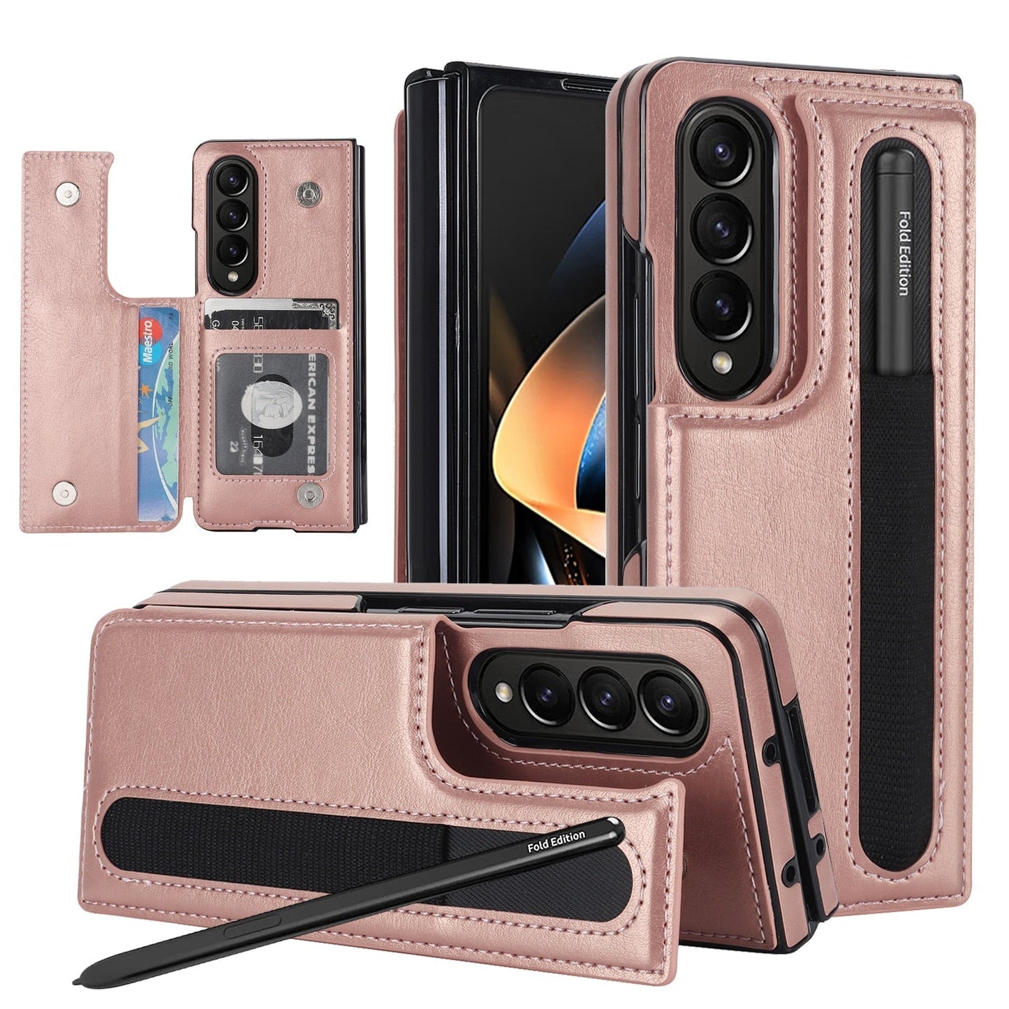 Luxury Retro Leather Phone Case With Cards Slot kickstand Stylus, Stylus Slot For Galaxy Z Fold5/ Z Fold4 CaseSpot