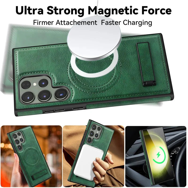 Luxury Wireless Charging Leather Case For S24-S23 Series CaseSpot