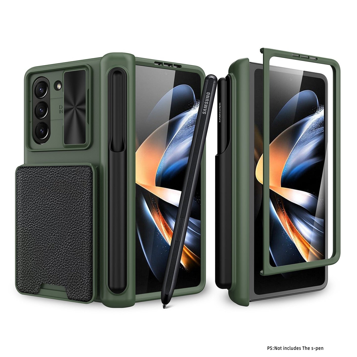 For Samsung Galaxy Z Fold5 Fold 5 Case with S Pen Holder Hard Leather Wallet Card Bag Cover CaseSpot
