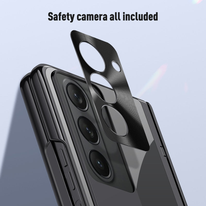 Electroplated Transparent Hinge Case For Samsung Galaxy Z Fold5 Shockproof Protective Clear Cover with Bracket Front Film CaseSpot