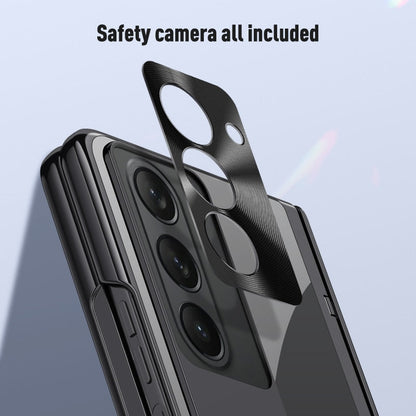 Electroplated Transparent Hinge Case For Samsung Galaxy Z Fold5 Shockproof Protective Clear Cover with Bracket Front Film CaseSpot