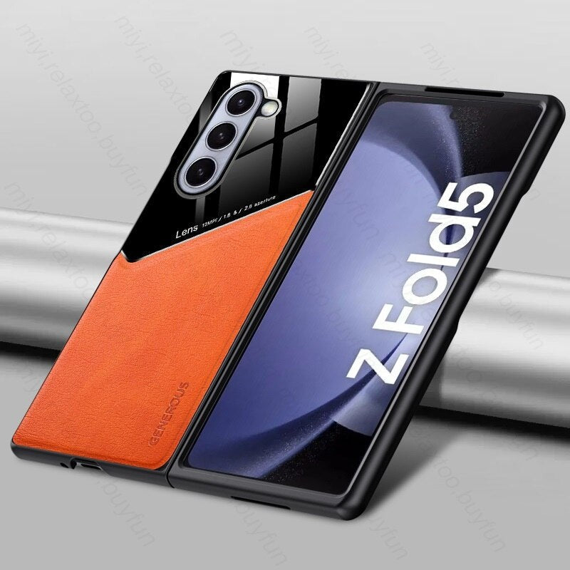 Leather Back Cover Soft Silicone Edge Shockproof Car Magnetic Holder For Samung Galaxy Z Fold 5 CaseSpot