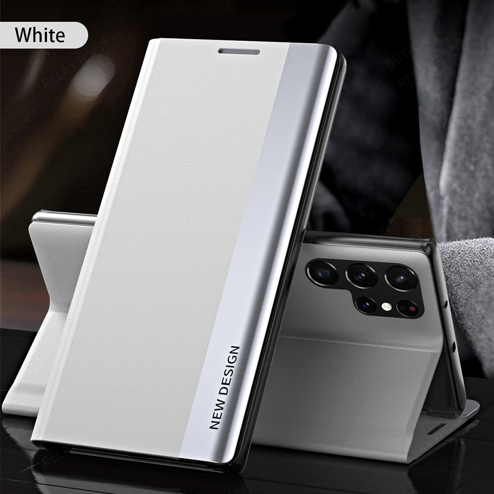 Luxury 6D Plating Leather Flip Magnetic Book Stand Cover For S23 Series - theroxymob