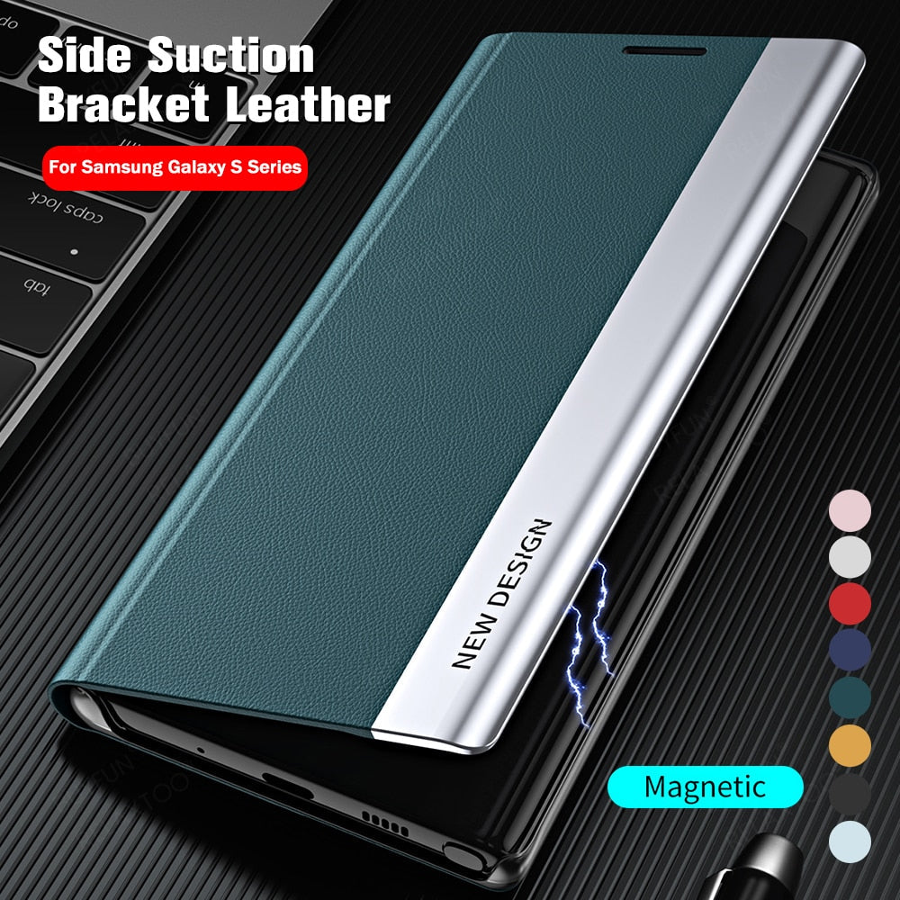 Luxury 6D Plating Leather Flip Magnetic Book Stand Cover For S23 Series - theroxymob