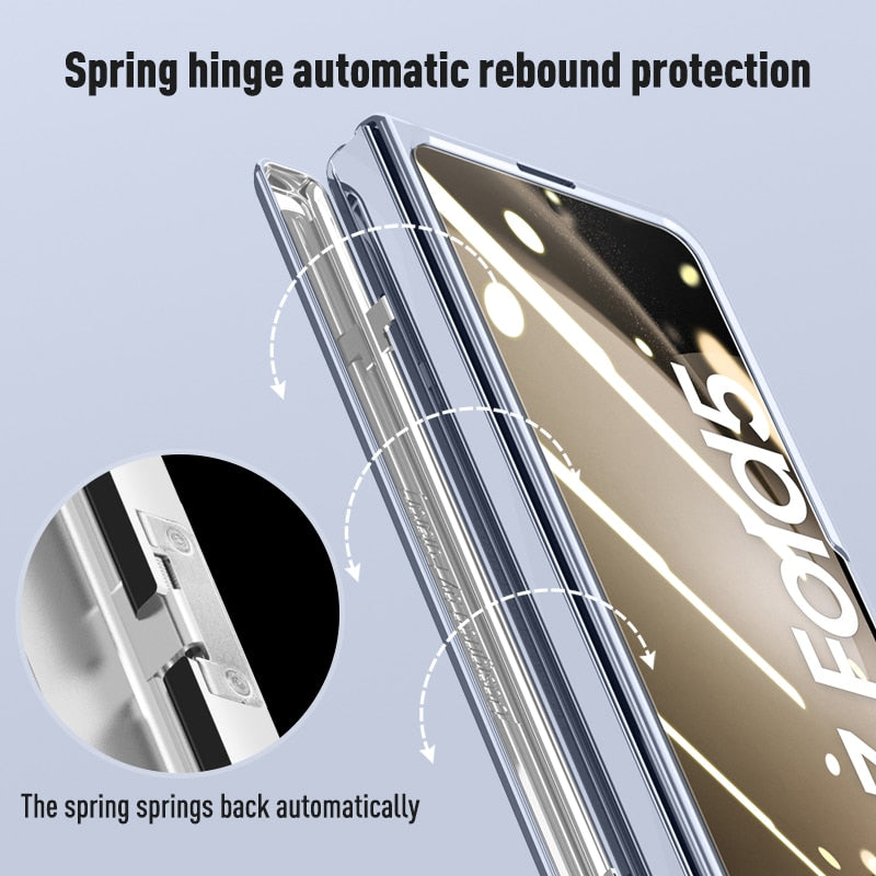 Electroplated Transparent Hinge Case For Samsung Galaxy Z Fold5 Shockproof Protective Clear Cover with Bracket Front Film CaseSpot