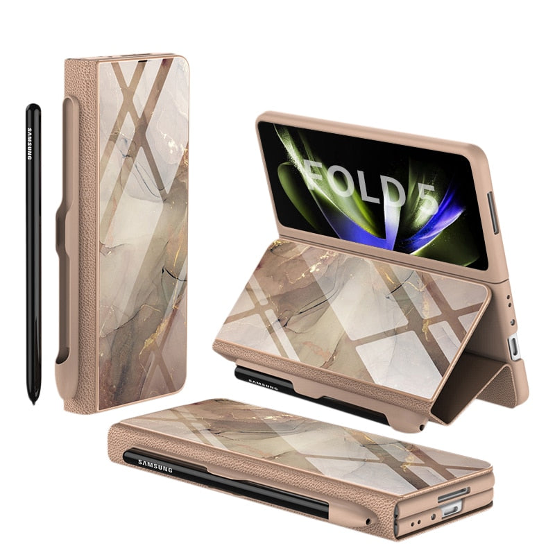 Shockproof Armor Case  Case Glass Cover Stand Insert Card Leather Case for Samsung Galaxy Z Fold 5/4 CaseSpot