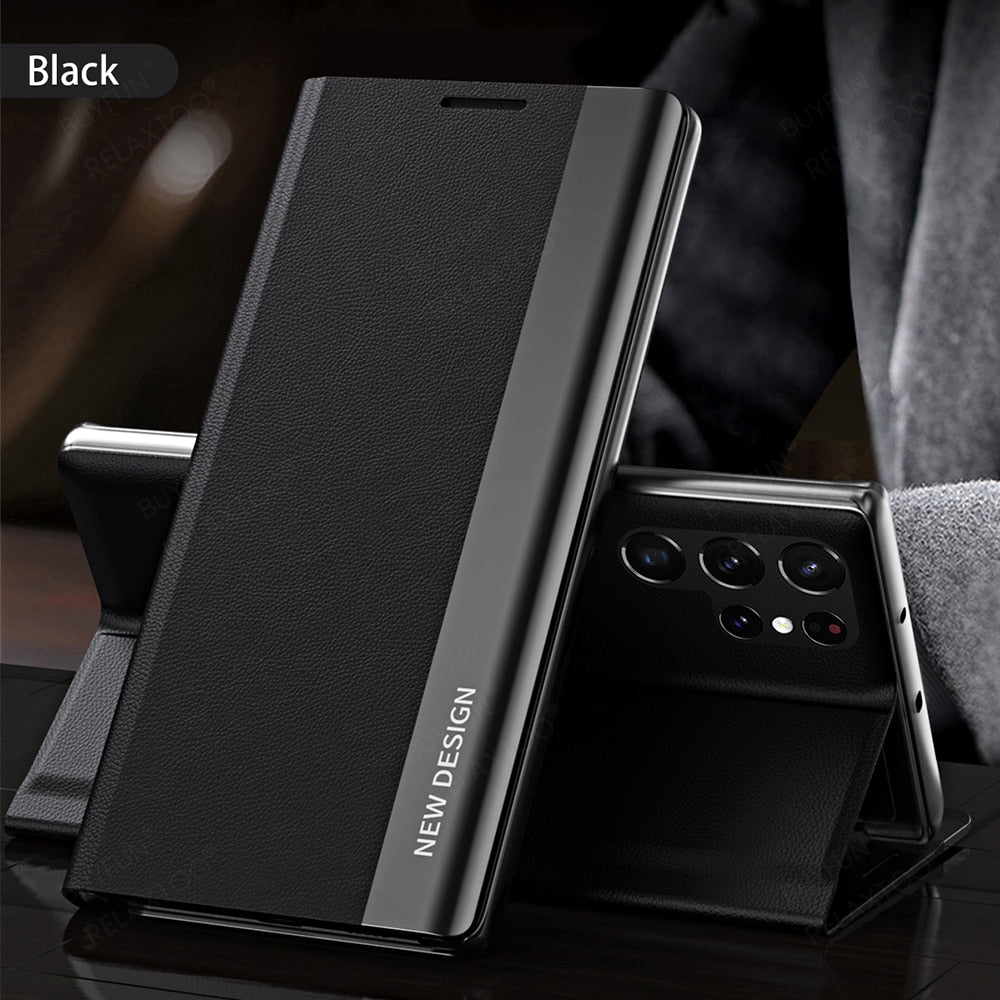 Luxury 6D Plating Leather Flip Magnetic Book Stand Cover For S23 Series - theroxymob