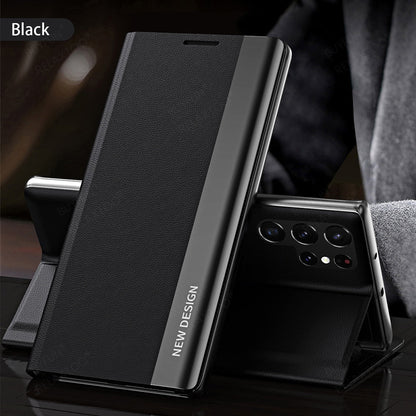 Luxury 6D Plating Leather Flip Magnetic Book Stand Cover For S23 Series - theroxymob
