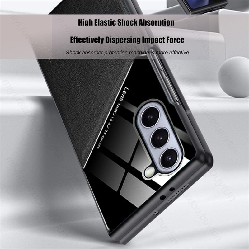 Leather Back Cover Soft Silicone Edge Shockproof Car Magnetic Holder For Samung Galaxy Z Fold 5 CaseSpot