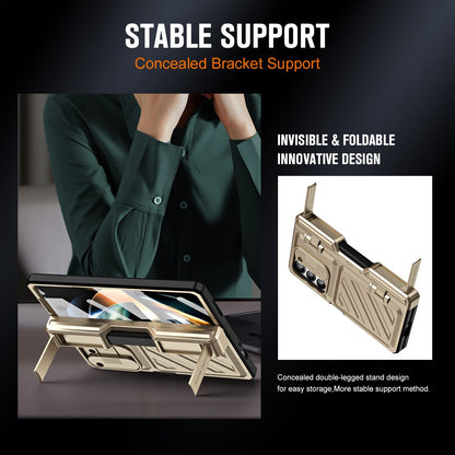 For Samsung Galaxy Z Fold 5/4 Case Gold Steel Hinge Invisible Bracket With Pen Slot Screen Film Cover CaseSpot