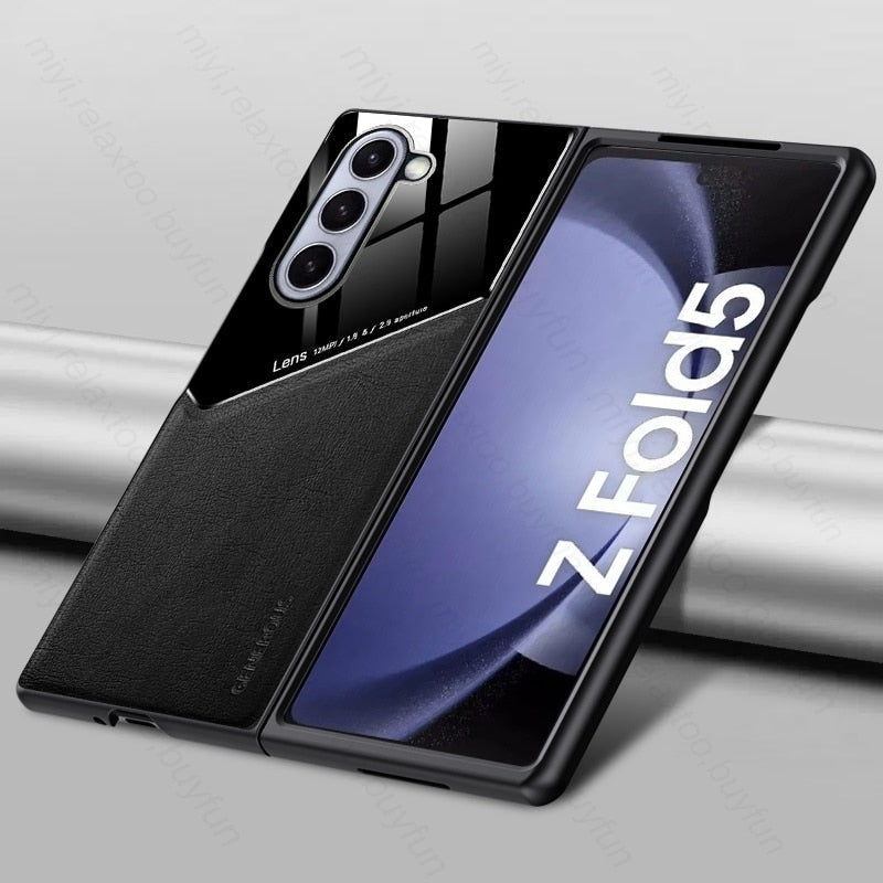 Leather Back Cover Soft Silicone Edge Shockproof Car Magnetic Holder For Samung Galaxy Z Fold 5 CaseSpot