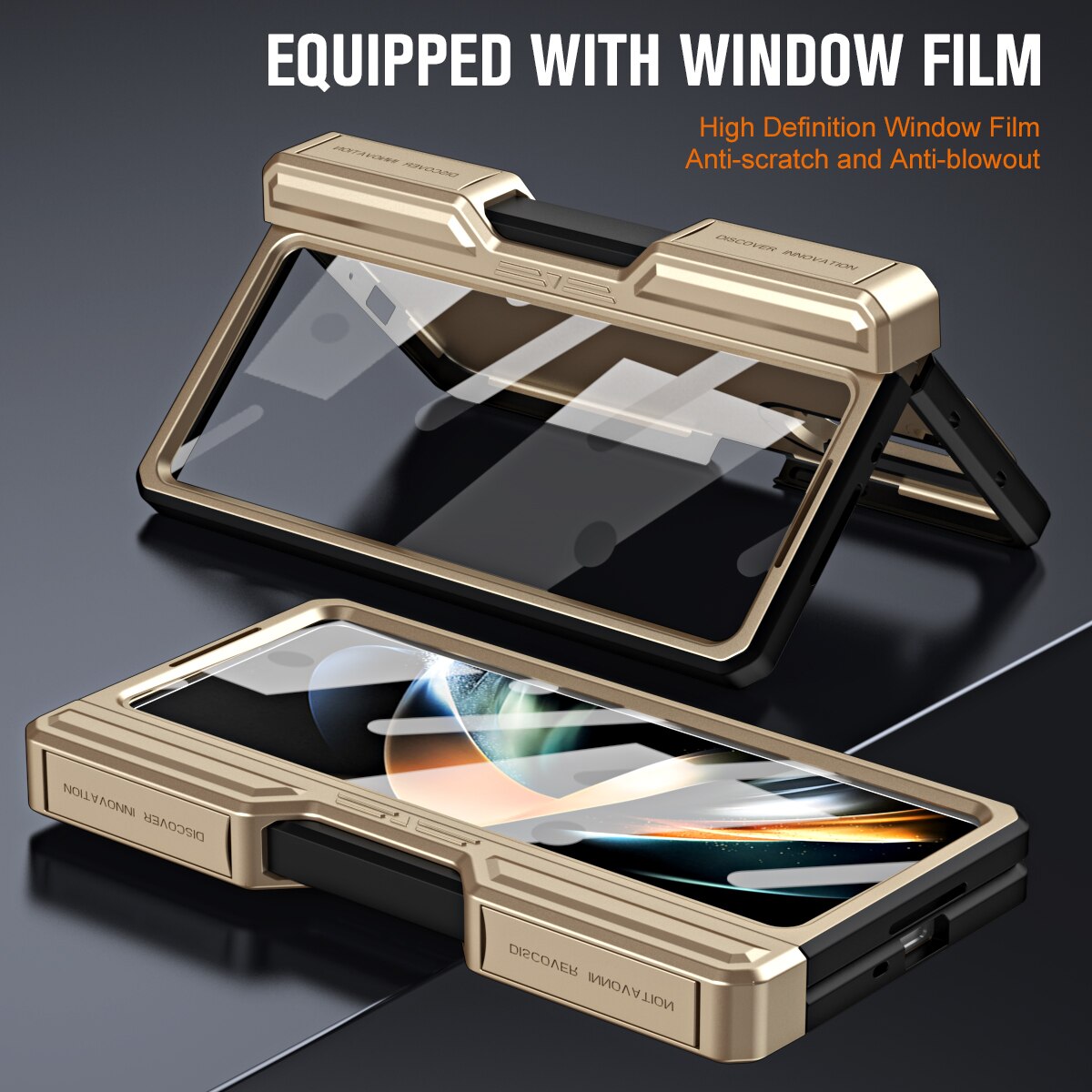 For Samsung Galaxy Z Fold 5/4 Case Gold Steel Hinge Invisible Bracket With Pen Slot Screen Film Cover CaseSpot
