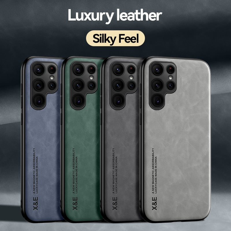 Leather Magnetic Case With Metal Plate For Samsung Galaxy S24-S23-S22 Series Luxury_Covers